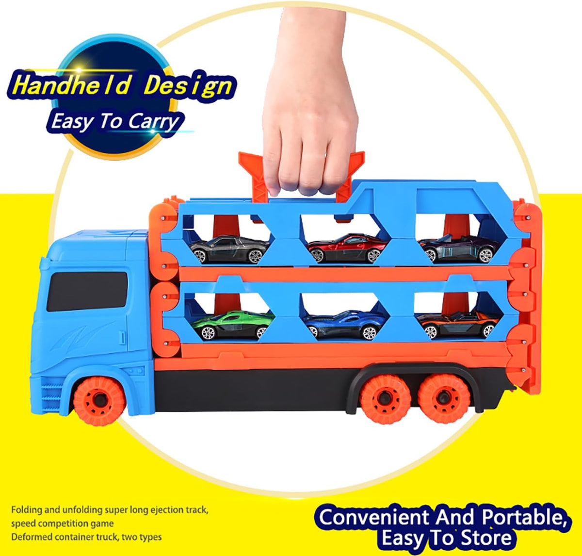 Toy Truck for Kids,Transport Truck with Cars,Garage Storage Toy,Portable Foldable Truck Toy with 59-FT Race Track and 8 Die-Cast Cars,Kids Toys Xmas Gifts for Age 3 4 5 6+ Years Old Boys Girls