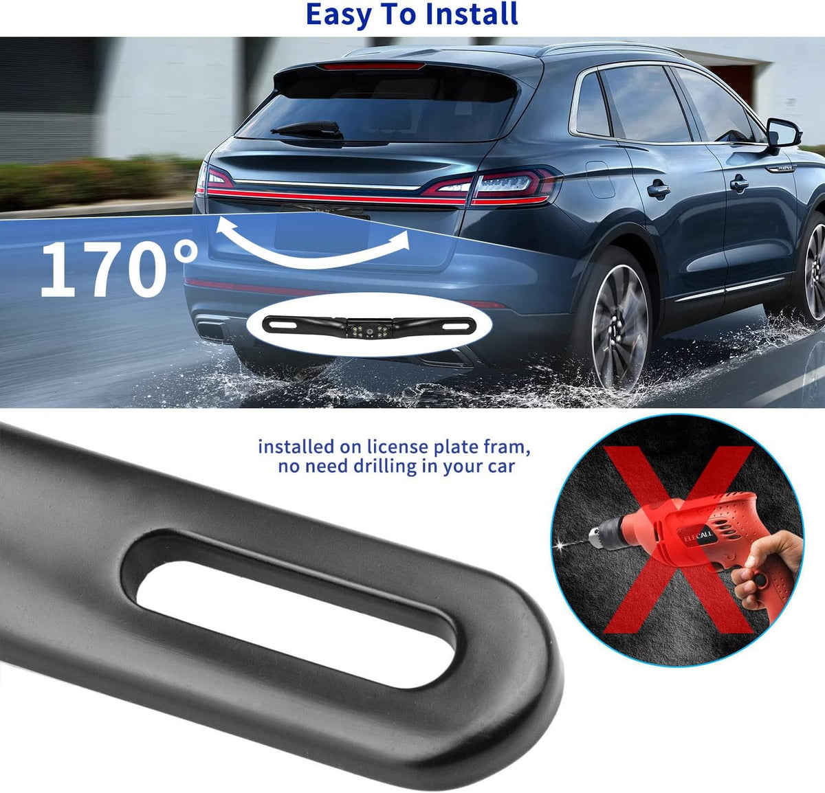 Kairiyard License Plate Backup Camera, Waterproof 170° View Rear View Reverse Camera Night Vision Back up Camera Systems for Cars Trucks Pickup SUVs Trailer