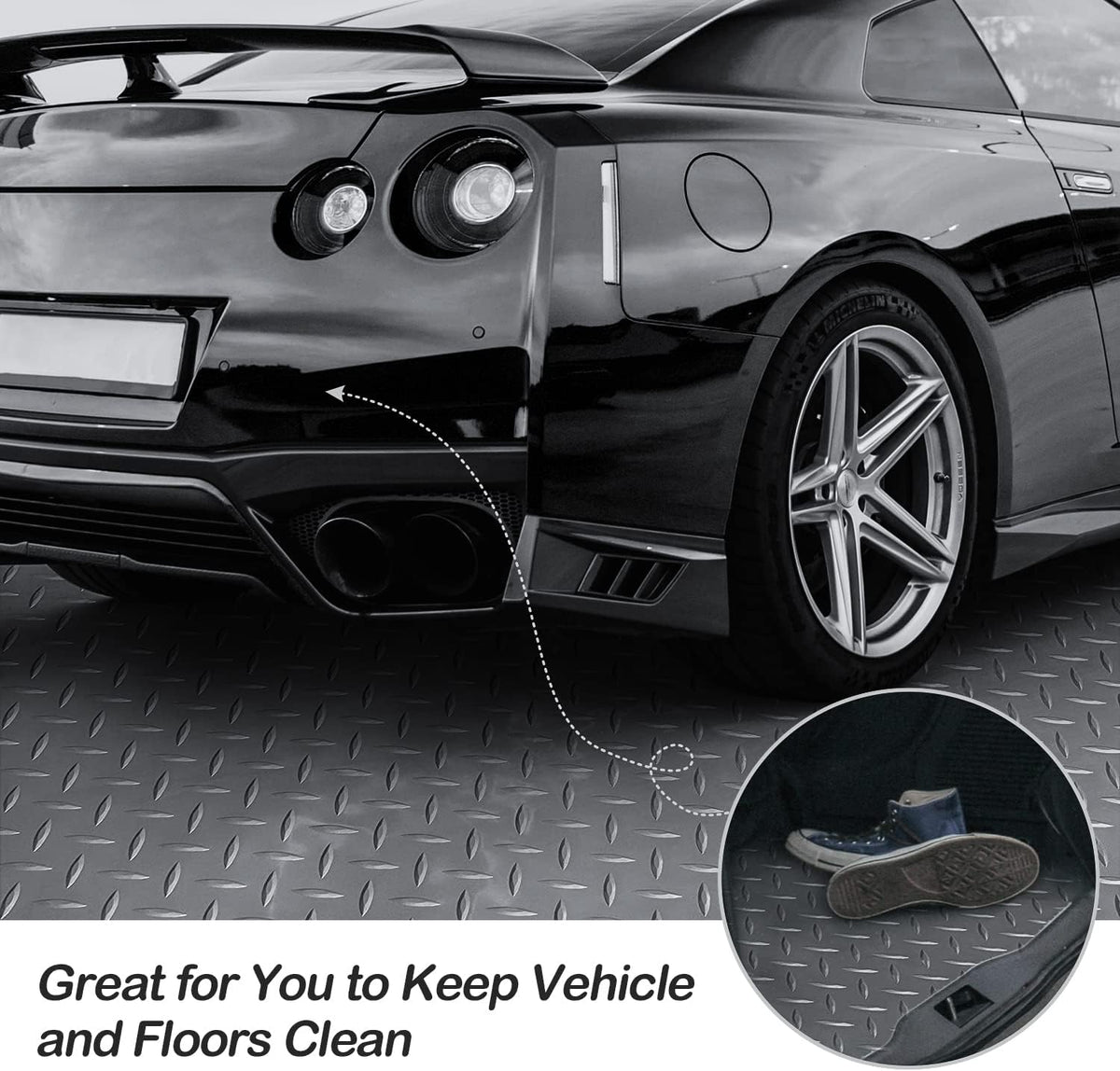 Garage Floor Mat, 4x8.2ft Diamond Rubber Plate Garage Flooring Rolls, Non-Slip Car Parking Mats Gray Floor Protector Mat for Garage Floor Under Car Trailer Truck