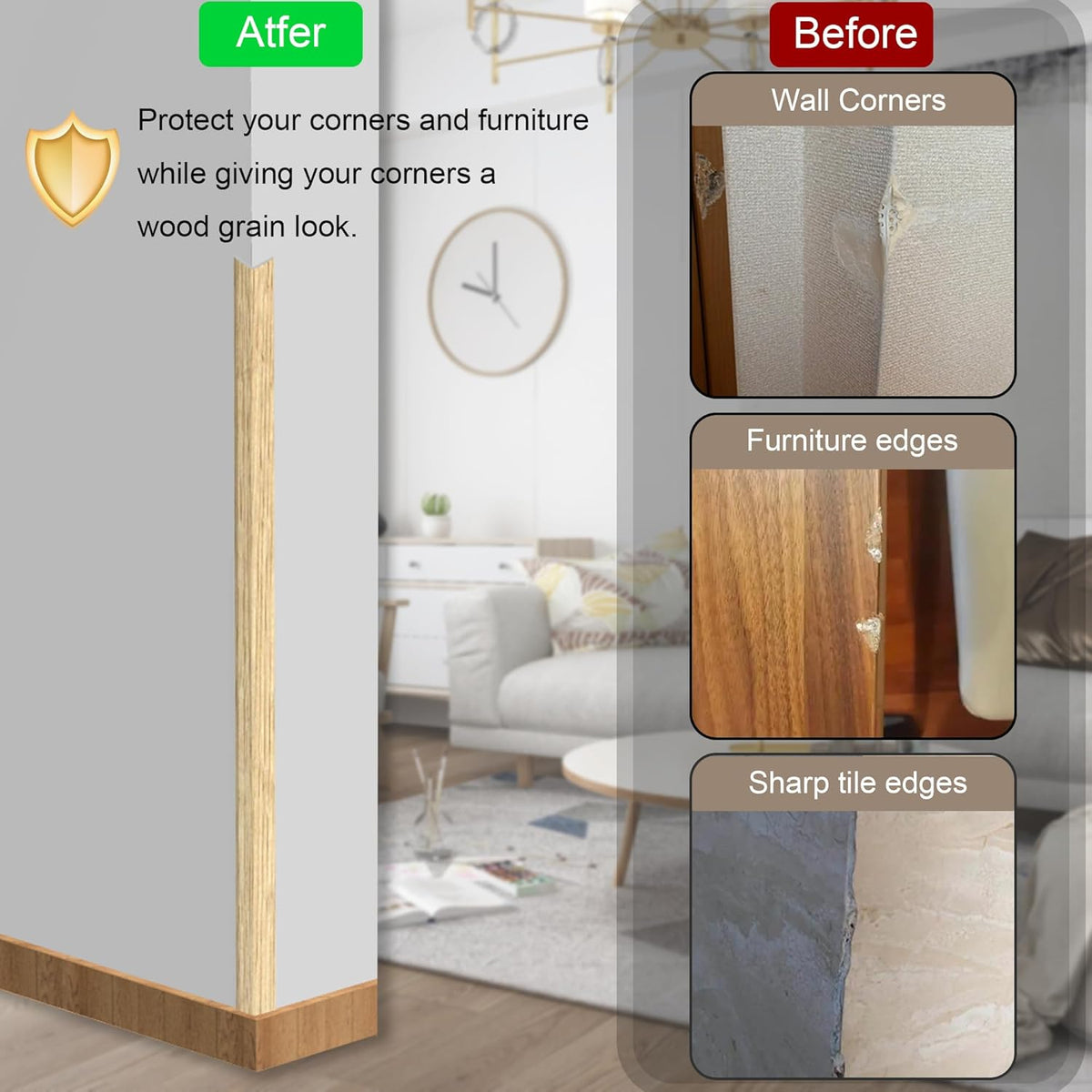 6 Pcs 49" Wall Corner Protector Trim, Oak Wood Grain Edge Strip for Door and Window Frames Mirror Trim Backsplash Tile Edge (Oak)