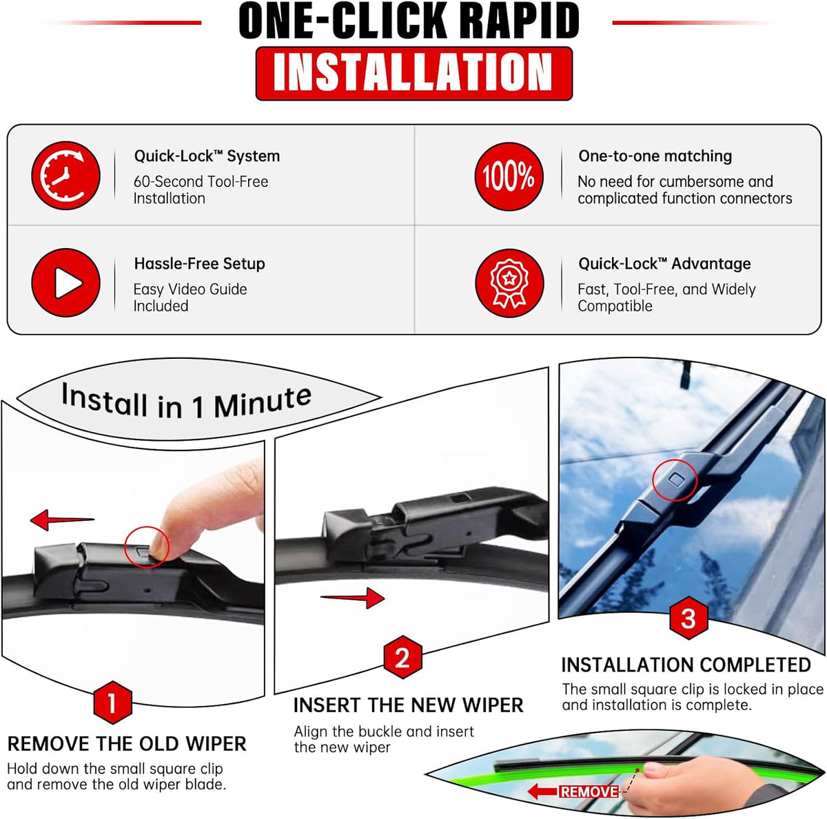 Windshield Wiper Blades Replacement for Lexus NX200t 2015-2017, NX300 2018-2021, NX300h 2015-2021 Front Rear Wipers Blade Set for My Car - 26" 16" 12" (Pack of 3)