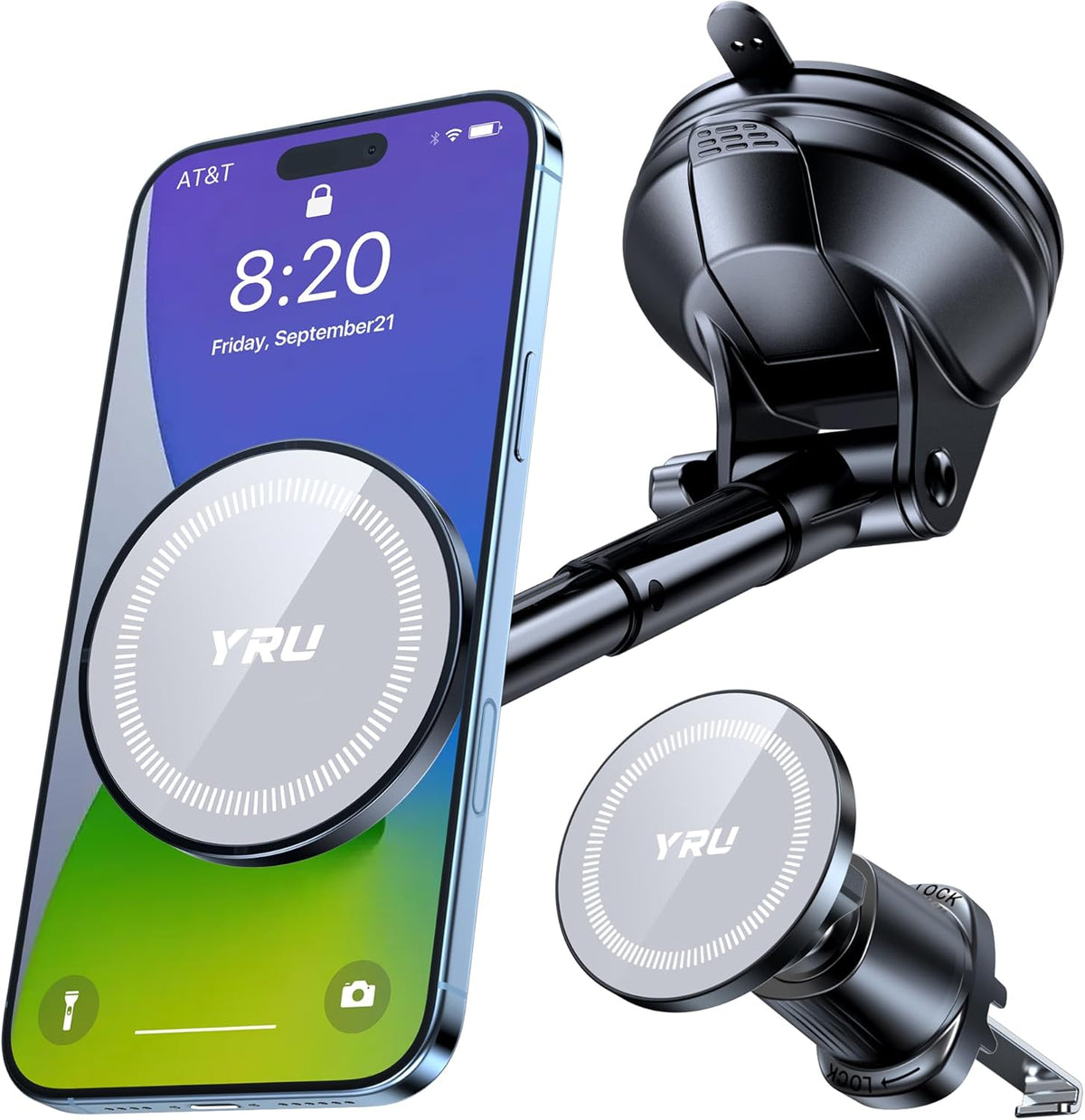 YRU [2025 Upgraded] Magnetic Phone Holder for Car【Patented & Super Magnet】 for MagSafe Car Mount Dashboard Magnet Phone Holder Windshield Phone Stand for iPhone 16 15 14 13 12 Pro Max Samsung, Grey