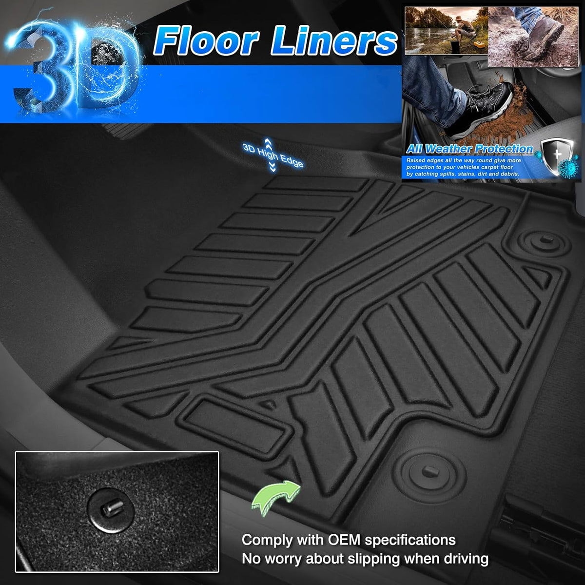 Cartist Floor Mats Compatible with Ford F150 Supercrew 2015-2024 2025 (Include Lightning)(Only Fit Rear Bench Seat w/Under Seat Storage) Heavy Duty Floor Liner