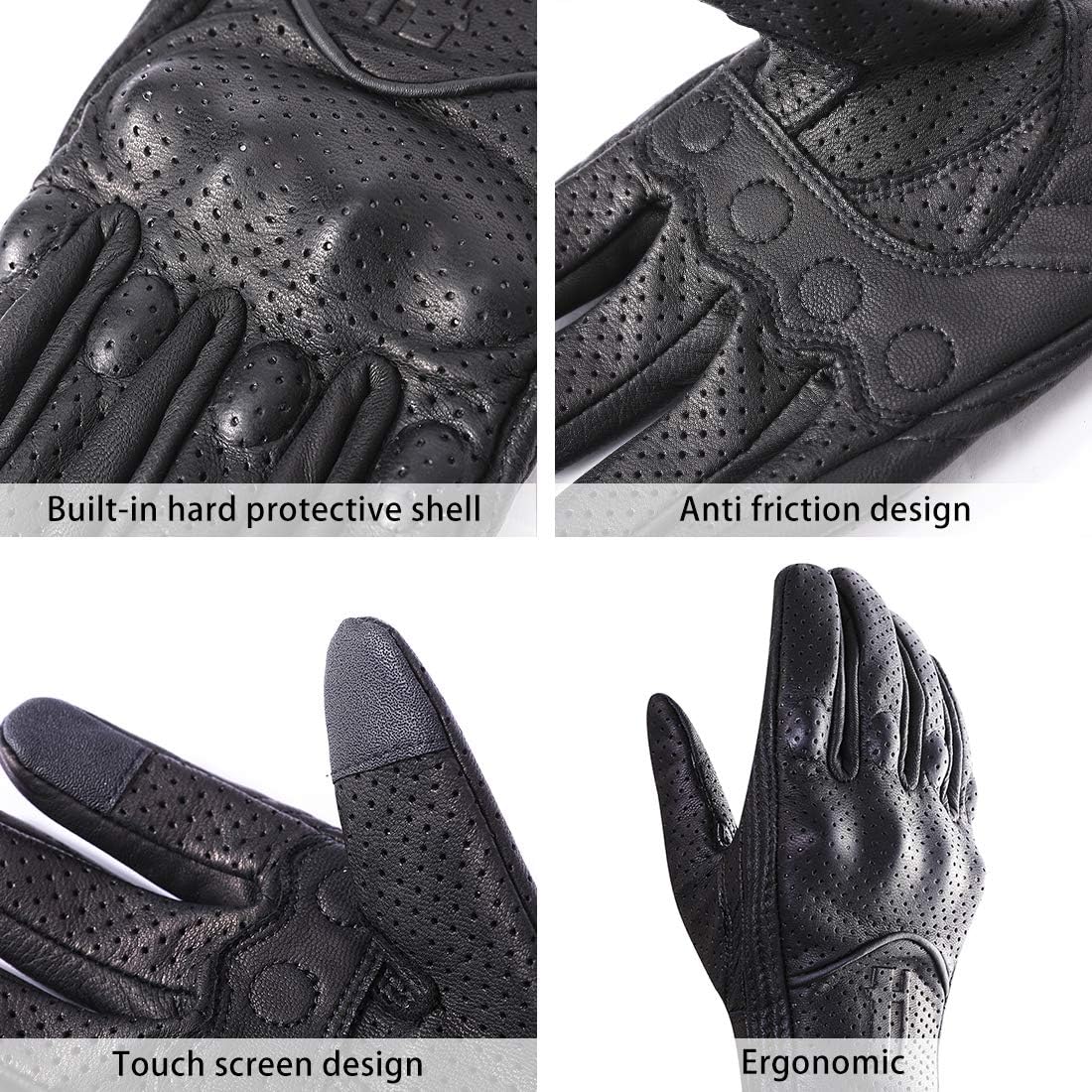 Harssidanzar Leather Motorcycle Gloves for Men Touchscreen GM028