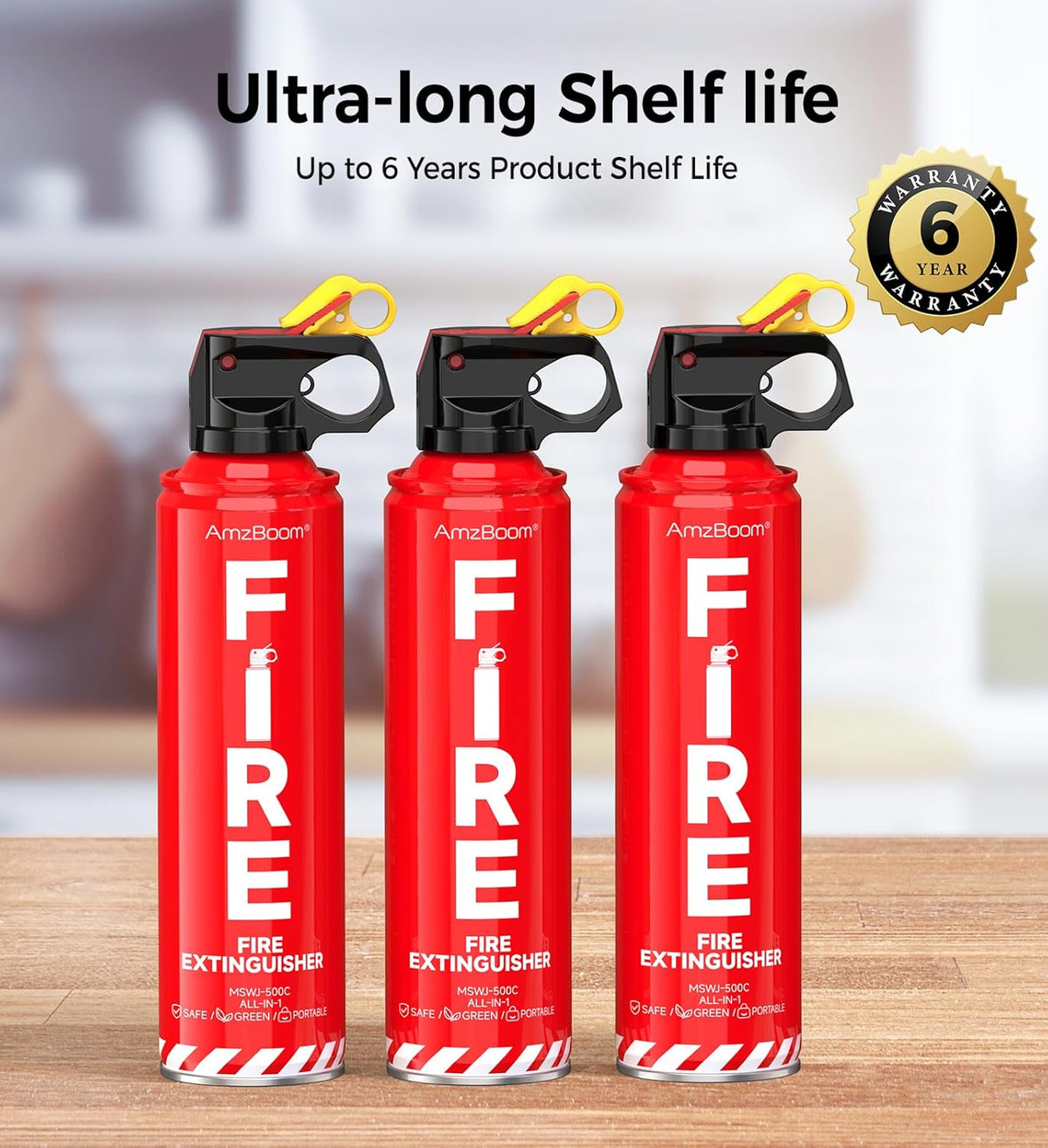 Fire Extinguisher for Home 1Pack, Kitchen, Car, and Grill,Ompact Water-Based A, B, C, K Extinguisher with 6-Year Warranty and Easy Storage.