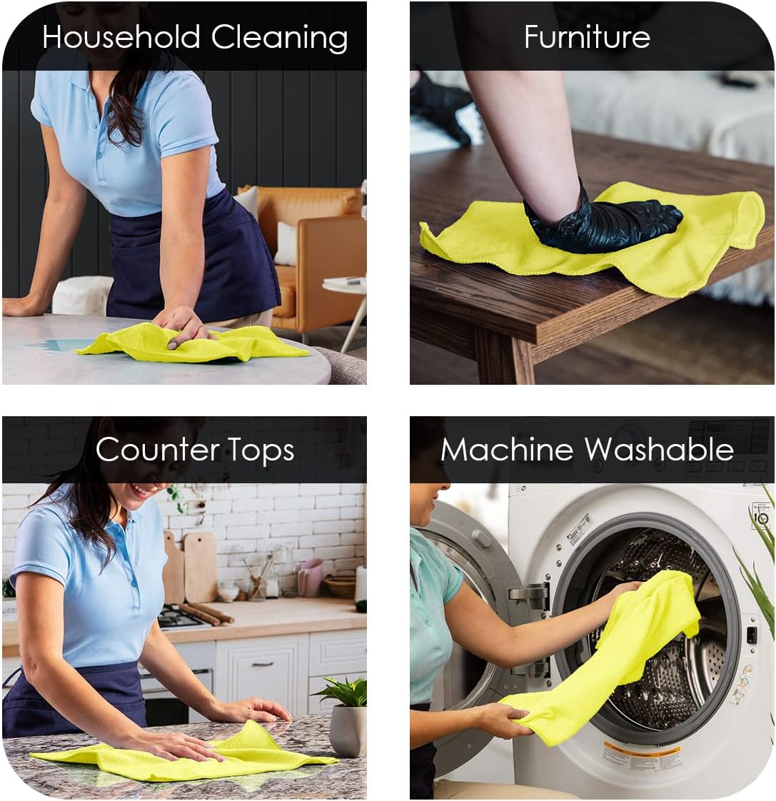 Avalon Towels Microfiber Cleaning Cloths (Value Pack of 36) Size 16" x 16", Highly Absorbent Cleaning Rags, Lint Free Cleaning Towels, Reusable and Washable, Microfiber Towels for Cars (Multi Color)