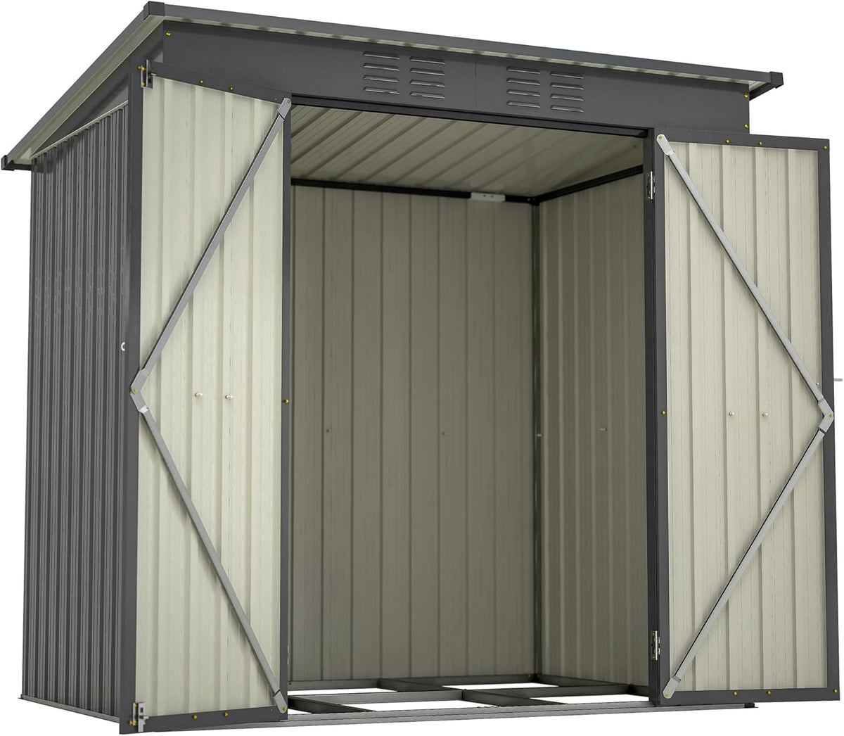6x4 FT Outdoor Metal Storage Shed with Lockable Door & Floor Frame, Heavy-Duty Garden Tool Shed, Weatherproof Steel Utility Shed for Backyard, Patio, or Lawn Organization