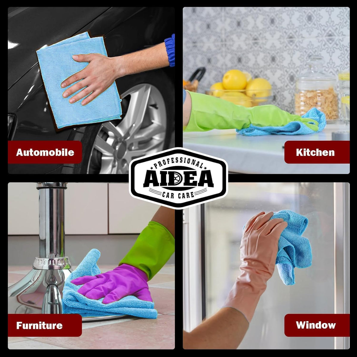 AIDEA Microfiber Cleaning Cloths, 150PK, Blue, 12x12 Inch, Shop Rags, Absorbent, Lint Free, Reusable, Ideal for Cars, Kitchen, Household, Dusting, Polishing