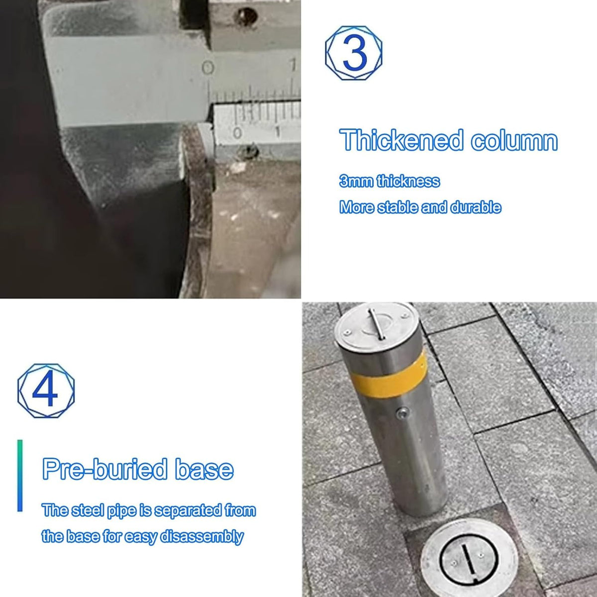 Steel Safety Bollard Post, Driveway Parking Interceptor Bollard, Crash Column Safety Warning Column, Parking Stopper for Garage, for Parking Barrier, Road Safety(Silver (1PCS))