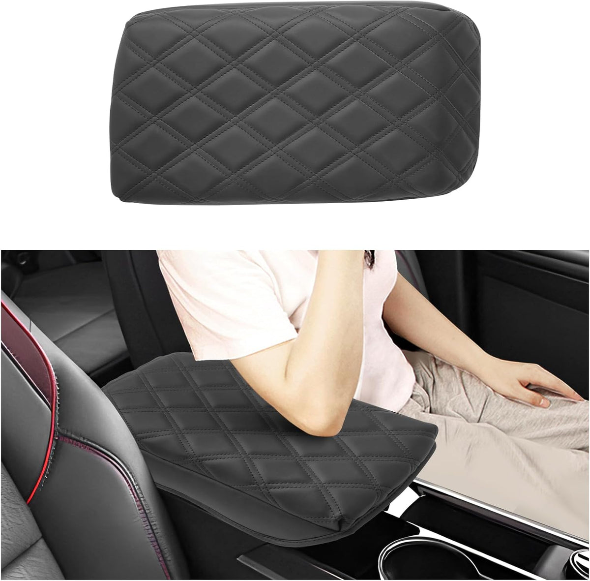 SXCY for 2025 Chevy Equinox Armrest Cover Pad for Equinox 2025 Center Console Armrest Cover 2025 Equinox Center Console Cover 2025 Equinox Middle Console Cover (Adding Pad 2-Line Rhombus Style)