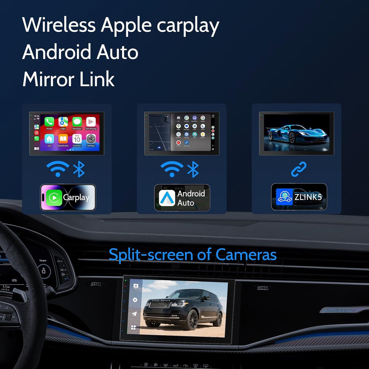 7 Inch Double Din carplay Screen,with Wireless CarPlay and Android Auto Car Stereo,HD Touch Car Radio with Mirror Link,Bluetooth,AUX,FM Transmitter for All Vehicle(No reversing Camera)