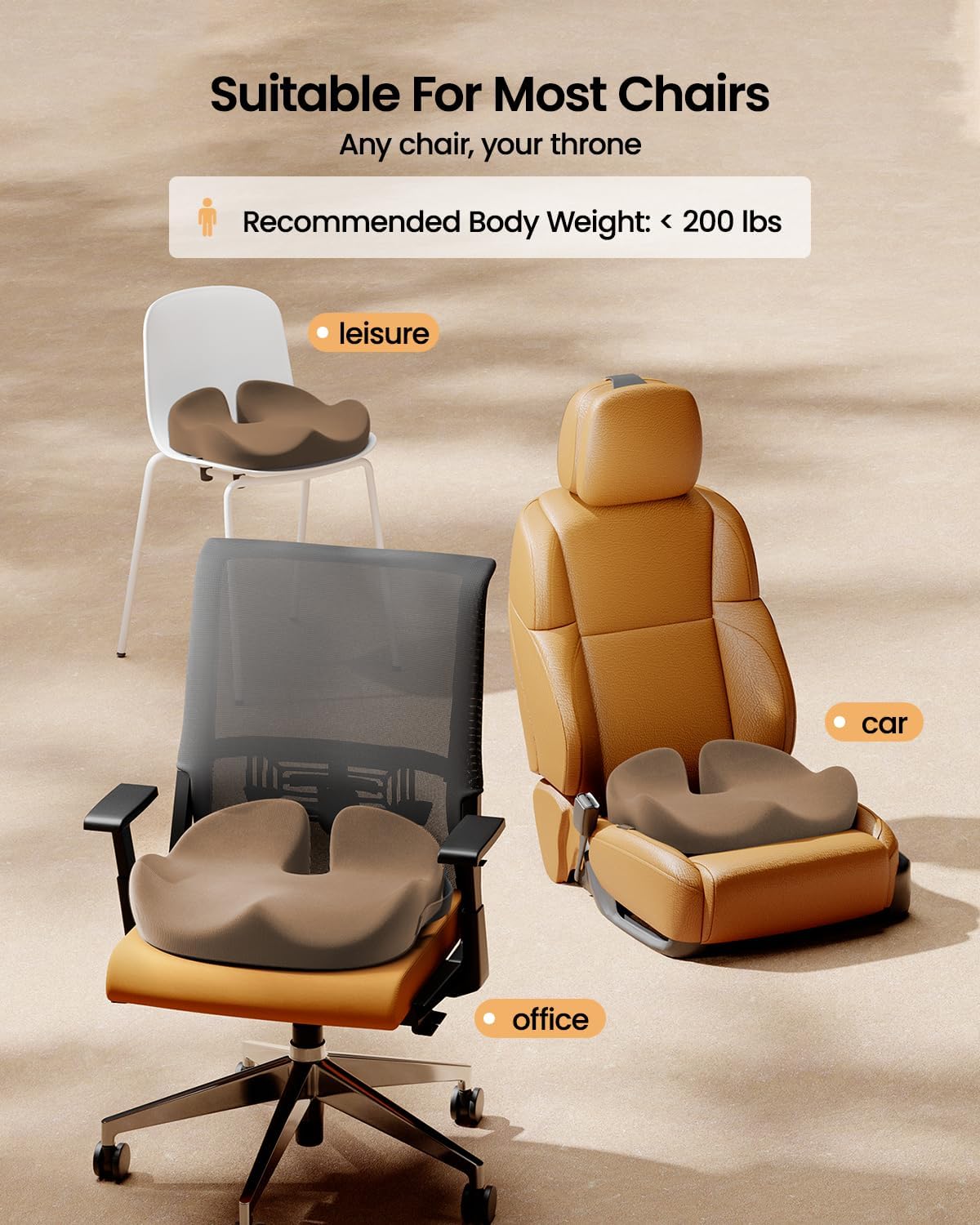 ProtoArc Seat Cushion, Office Chair Cushion for Sciatica, Coccyx Cushion, Ergonomic Memory Foam Seat Cushion for Car, Home, Pressure Relief Pad for Hip, Tailbone, All Day Comfort - Coffee