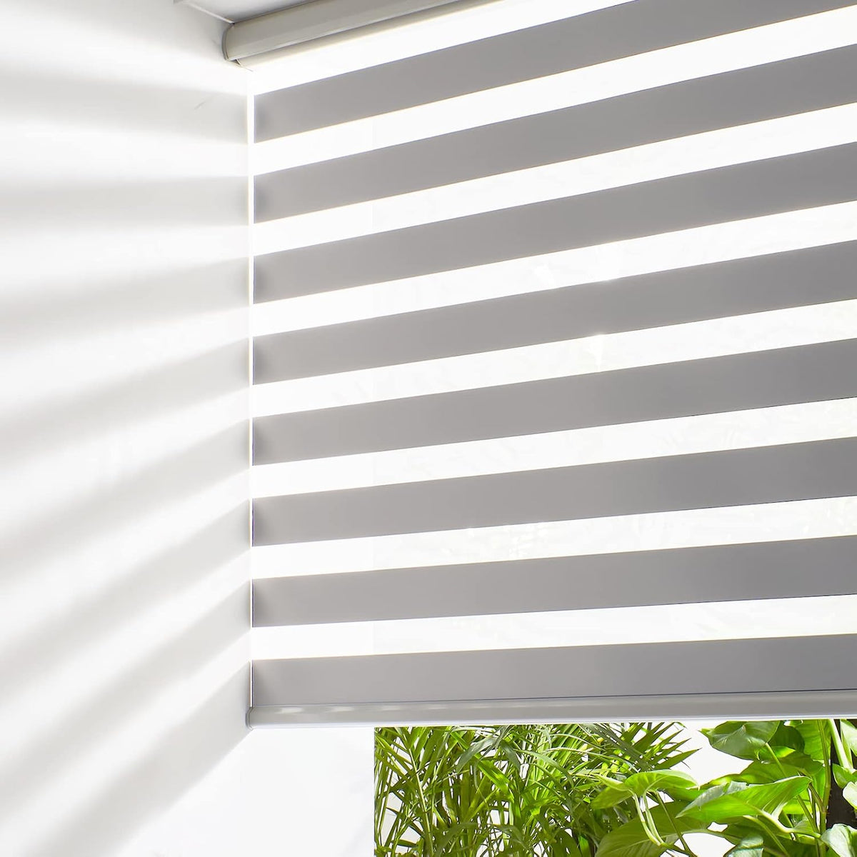 Persilux Cordless Zebra Blinds for Windows Free-Stop Roller Window Shades (58" W X 64" H, Grey) Dual Layer Light Control for Day and Night, Light Filtering Sheer Shades for Home, Easy to Install