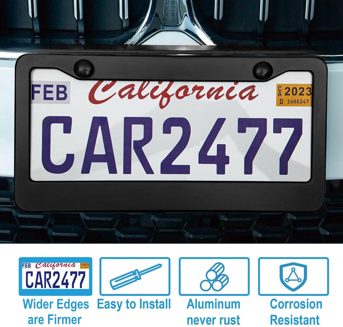 2PCS Matte Black License Plate Frames, 2 Holes Solid Aluminum License Plate Holder, Universal Car License Plate Frame for Man, Licence Plate Frame Black and Screws, by Lengnoyp