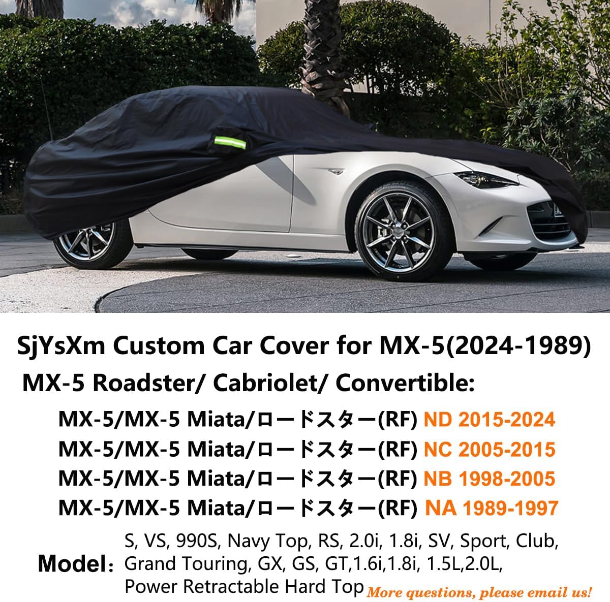 Custom Car Cover Compatible with Mazda MX-5 Miata/RF ND NC NB NA 1989-2025, Waterproof All Weather Car Covers with Cotton Lining for MX-5 MK1 MK2 MK3 MK4, Rain Snow Sun UV Cover for Outdoor