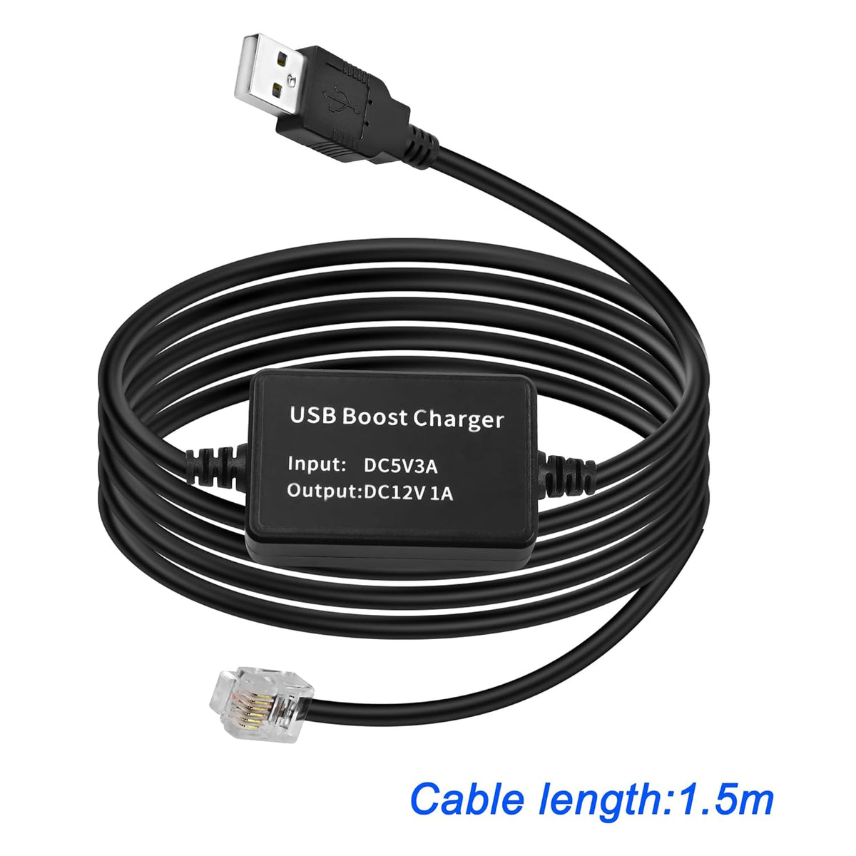 MEIRIYFA Radar Detector Power Cable,USB 5V to 12V RJ11 Radar Detectors Replacement Power Cord Step Up Boost Adapter Cable w/RJ-11 Telephone Connector(1.5M)