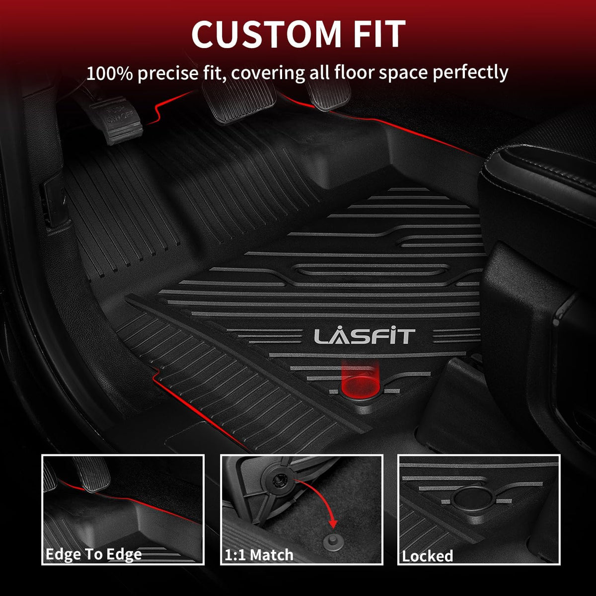 LASFIT Front Floor Mats for Ford F-150 2015-2025 | F150 Lightning 2022-2025 SuperCrew & Super Cab Carpet Floor All Weather Car Liners TPE Truck Mats-First Row Only, 2pcs Black