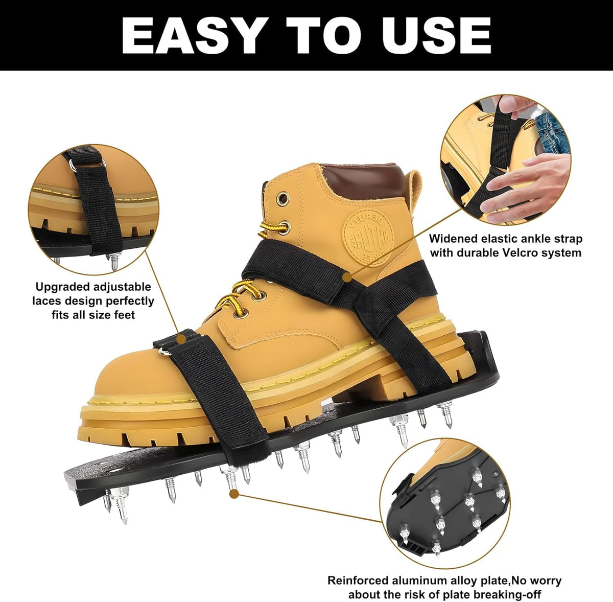 Epoxy Floor Spiked Shoes Fully Assembled Gunite Spiked Shoes with 3/4" Short Spikes for Garage Floor Epoxy, Overlays, Cover Installation, 1 Pair (Black, Large Size)