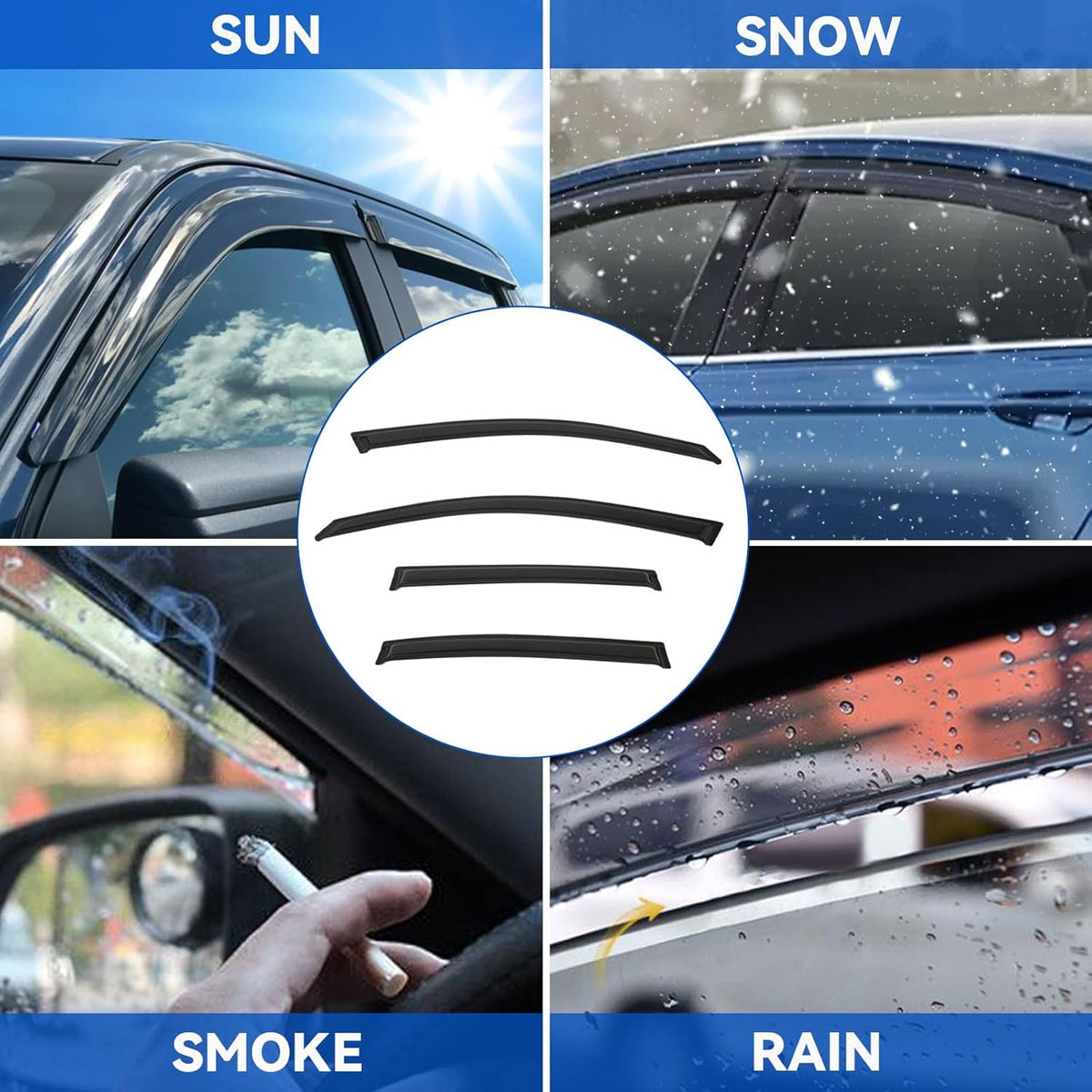 4pcs Front+Rear Smoke Tint Sun/Rain Guard Outside Mount Tape-On Vent Window Visors Compatible with 00-05 Lesabre