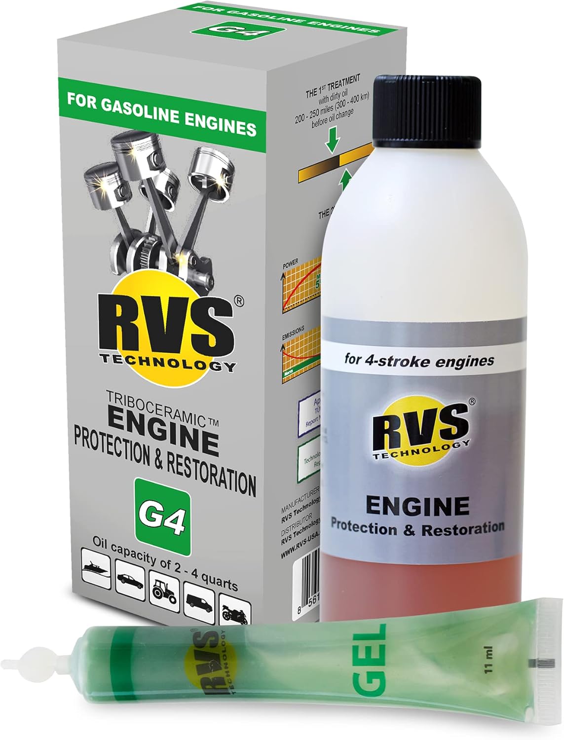 G4 Engine Oil Treatment, for Gasoline Engines with a Motor Oil Capacity up to 4 quarts; Save Fuel, Boost Power and Safely Restore and Protect Your Car, Truck, and All Other Engines