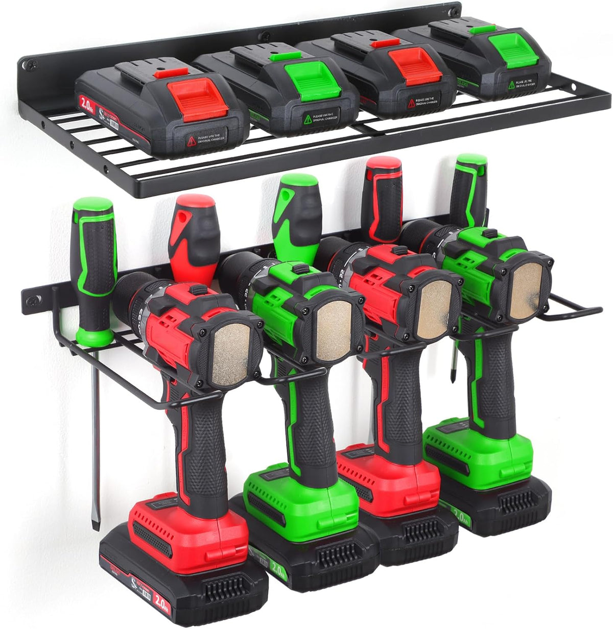 Power Tool Organizer Wall Mount, Cordless Drill Holder and Battery Shelf, Garage Tool Storage Heavy Duty Utility Rack for Tool Room, Workshop, Garage