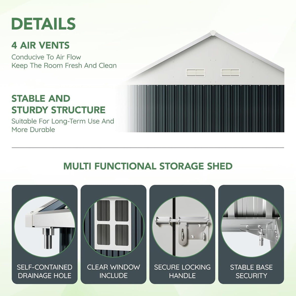 8X6FT Outdoor Steel Storage Shed with Lockable Doors, Frame Floor (No Wood/Other Boards),One Window,Ideal for Garden, Backyard, Patio Storage