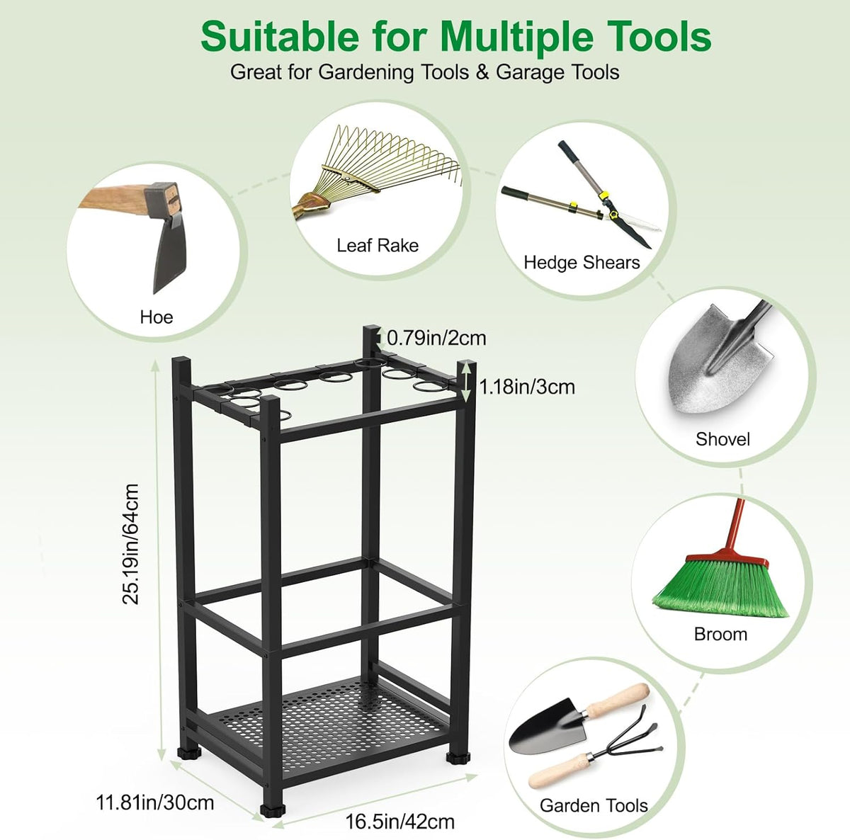 Dirza Garden Tool Organizer,Yard Tool Organizer for Garage Organization and Storage,Garden Tool Rack with 9 Loops for Garage, Shed, Outdoor,Easy Take Out and Storage,Will NOT tip over