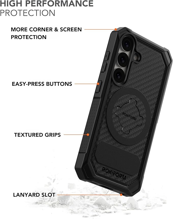 Rokform Rugged Case Compatible with Galaxy S25, Magnetic Cover with Twist Lock, Drop Tested Armor (Black)