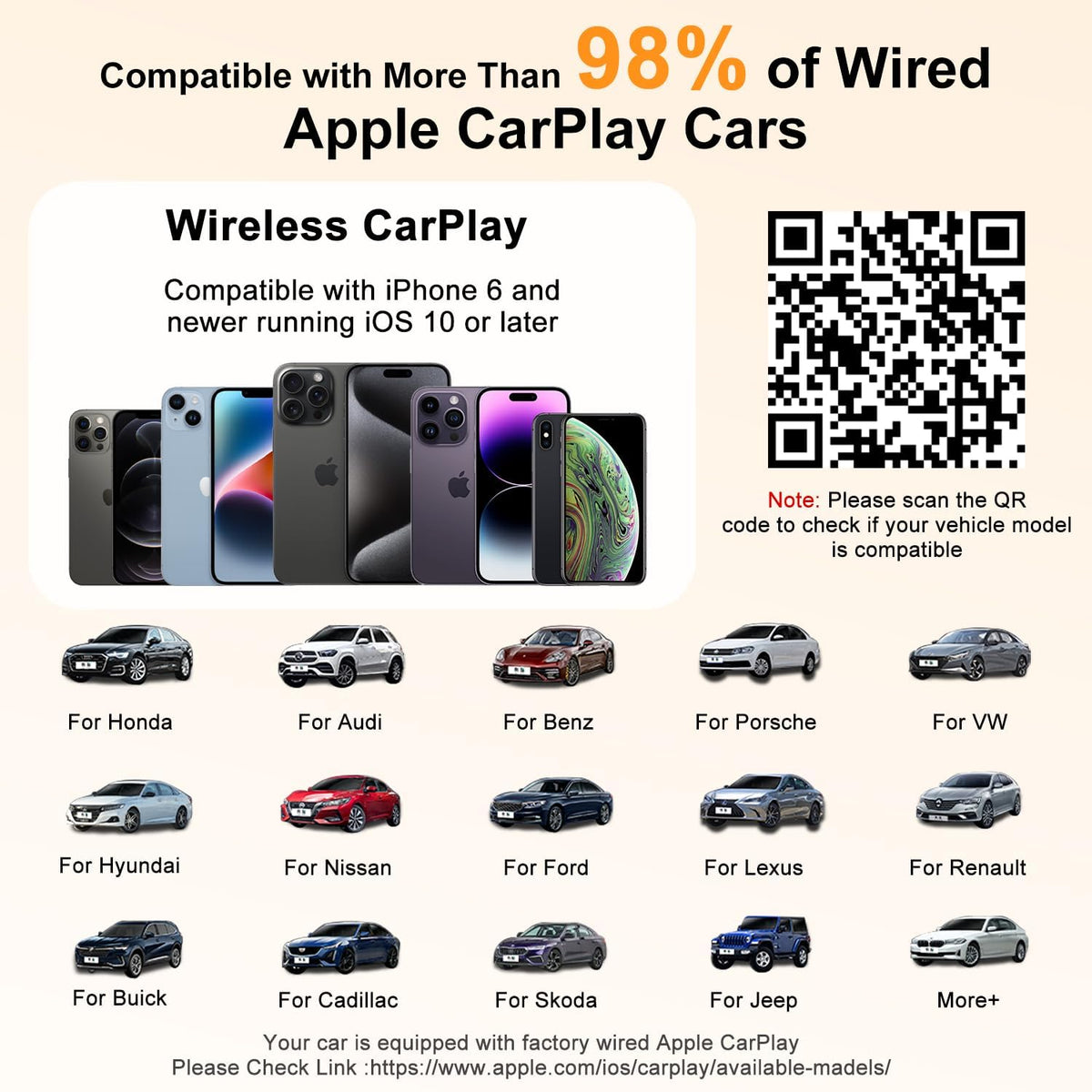 XHU Wireless CarPlay Adapter for Apple CarPlay Wireless Adapter 2025 Upgraded Convert Factory Wired CarPlay to Wireless CarPlay Box, Plug and Play Suit for iOS 10+ and Cars from 2016