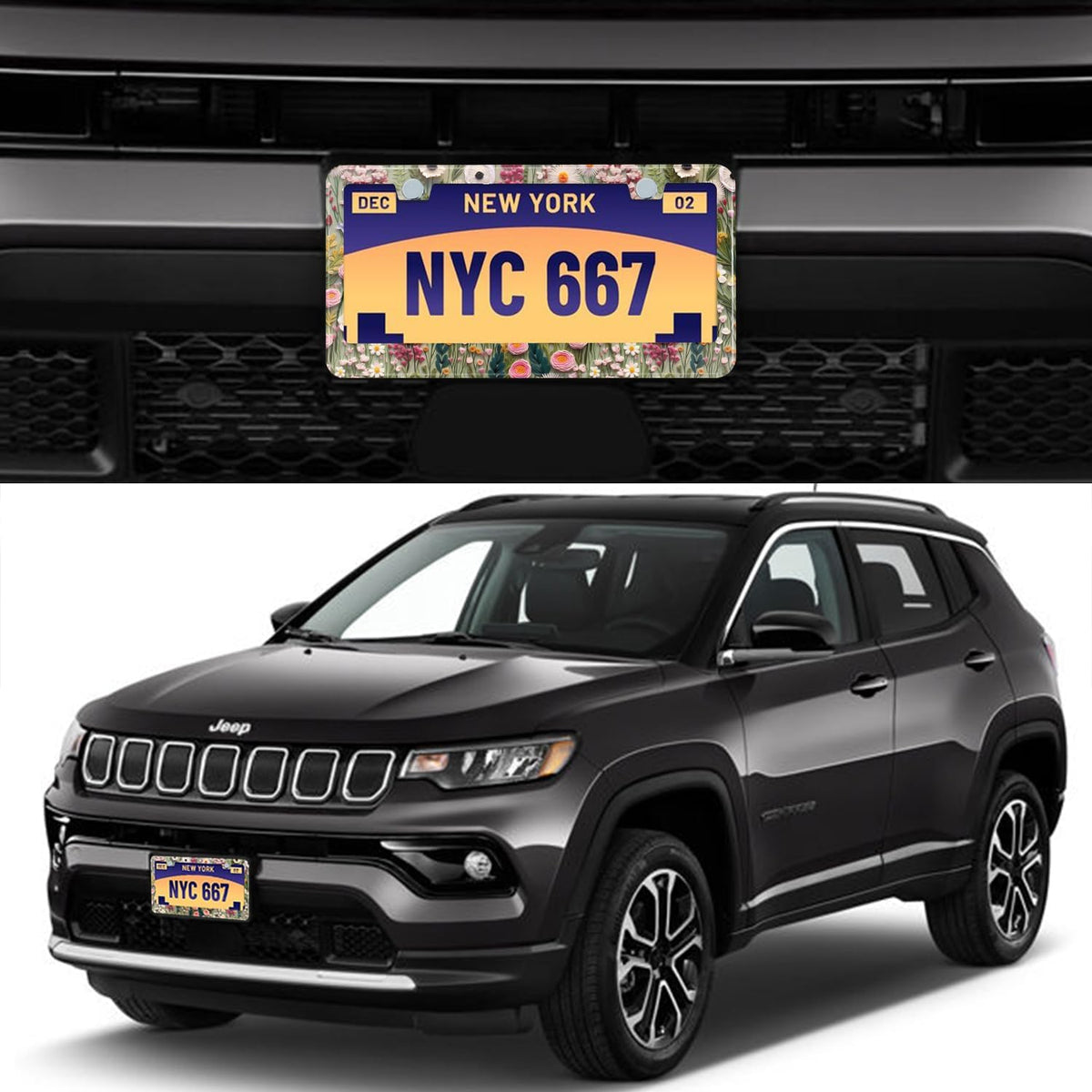 3D License Plate Frame Embroidered Floral Pattern Stainless Steel License Plate Frames Holder Covers Rust-Proof Auto Parts Decoration with Screws License Plate Holder for Car Accessories 12x6 Inch