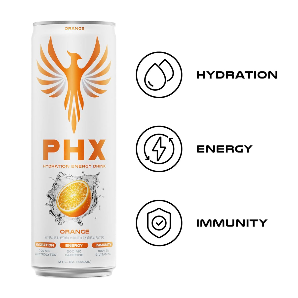 PHX Hydration Energy Drink - 700mg Electrolytes, 200mg Natural Green Tea Caffeine, 100% Daily Value 8 Essential Vitamins - 12 oz Cans (12 Pack) (12 Pack, Variety Pack)