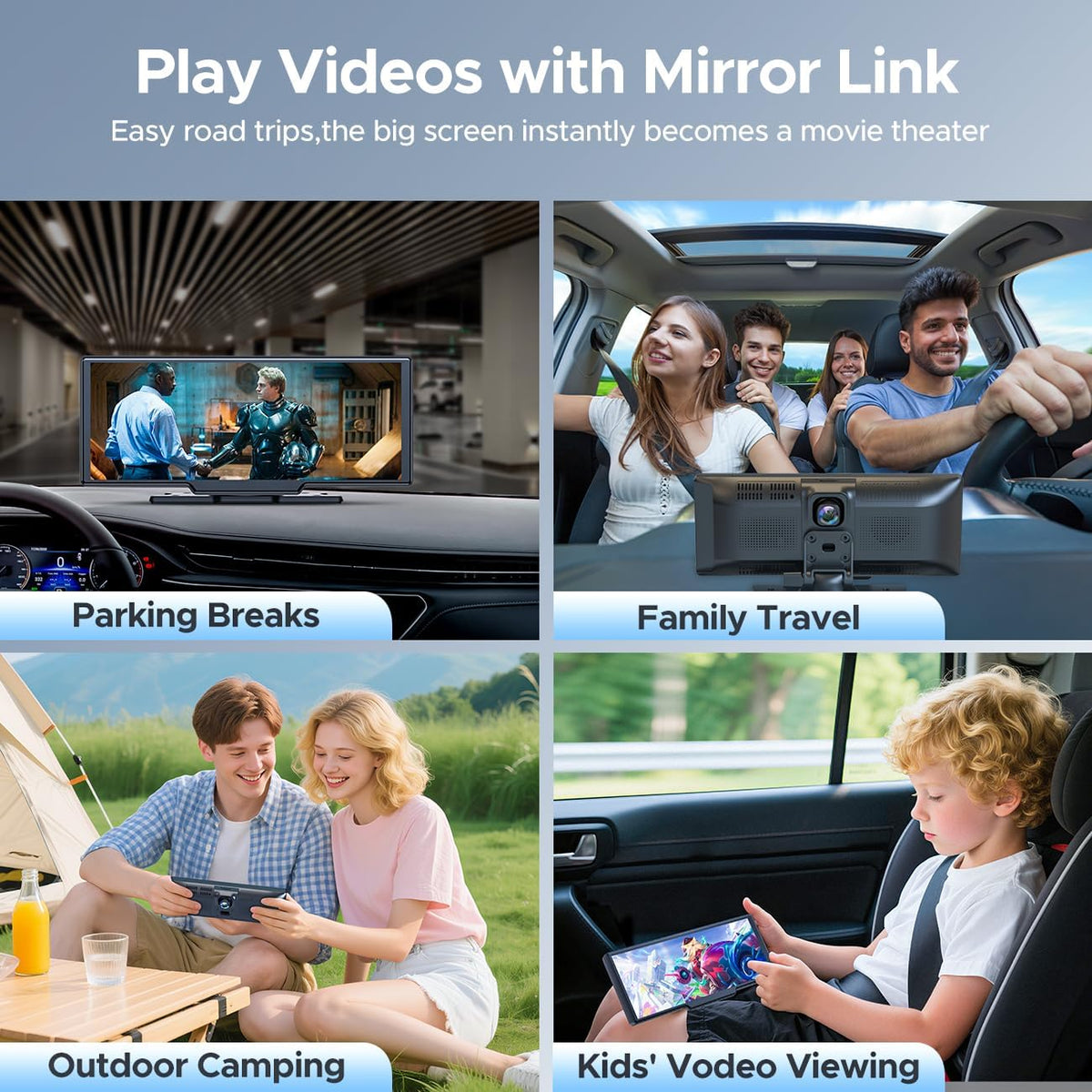 9.26'' Carplay Screen for Car with 2.5K Dash Cam and 1080P Backup Camera Portable Wireless Android Auto Screen GPS Navigation Mirror Link Voice Control Hands-Free for iOS 11+ Android 11+