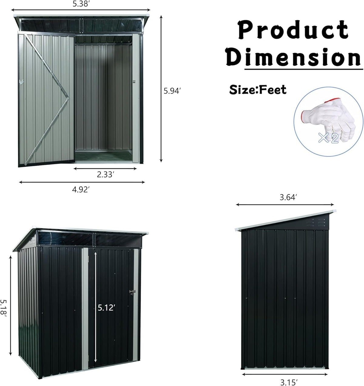 Metal 5x3 FT Garden Storage Shed, Outdoor Small Shed with Sloped Water-Resistant Roof and Lockable Door for Backyard, Patio,Garage and Bike Storage Black