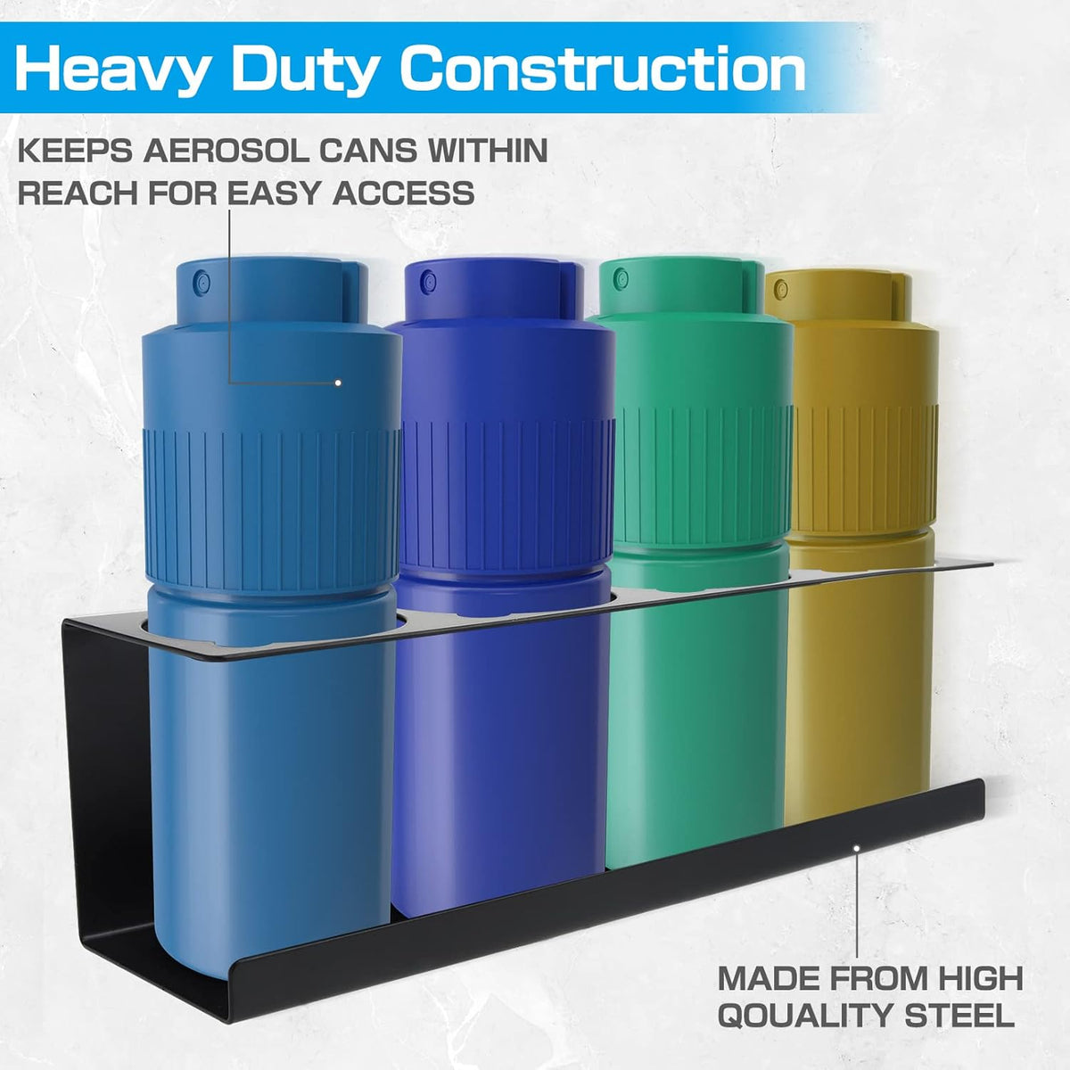 RealPlus Aerosol Spray Can Holder Rack Organizer, 4 Can Spray Bottle Holder Heavy-Duty Steel Wall Mounted for Garage and Workspace, Pack of 6