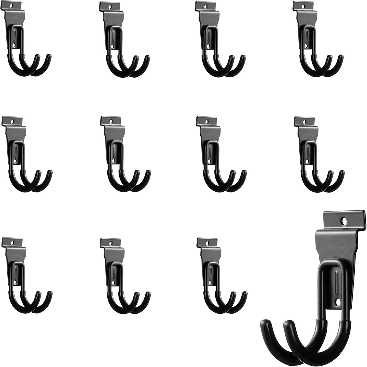 12Pack Slatwall Hooks Heavy Duty Slatwall Accessories Garage Small J Slatwall Hooks and Hangers, Black(Small J Hook)