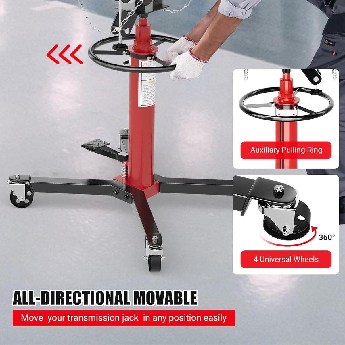 Transmission Jack, 1322lbs Hydraulic Telescoping Transmission Jack, 34.3"-68.5" High Lift, 2-Stage Transmission Jack Stand 3/5 Ton Capacity with Foot Pedal, 360° Swivel Wheel