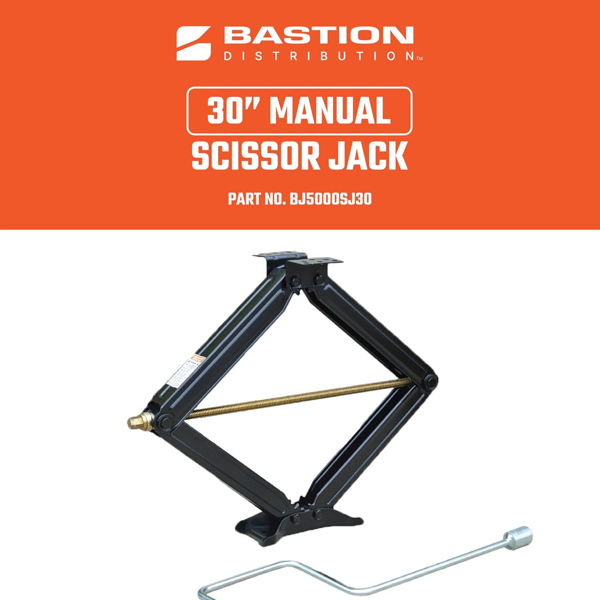 Bastion Distribution 30" Scissor Jack with Crank Handle | 5000lbs Capacity | Adjustable 5-30” Height | Spray-Tested Powder Coated | BJ-5000MSJ30