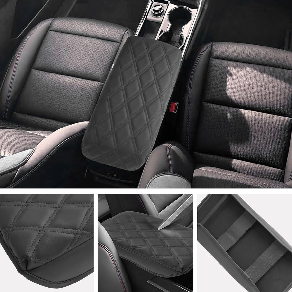 SXCY for 2025 Chevy Equinox Armrest Cover Pad for Equinox 2025 Center Console Armrest Cover 2025 Equinox Center Console Cover 2025 Equinox Middle Console Cover (Adding Pad 2-Line Rhombus Style)
