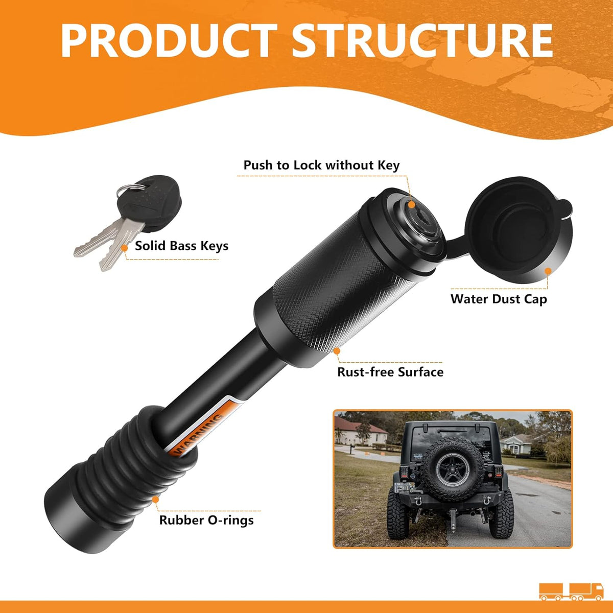 Trailer Hitch Locks, Hitch Lock with 5/8'' Dia 3-1/2” Long Pin Fits 2" and 2-1/2" Receiver Tubes, Class III IV Hitches, Trailer, Truck, Car and Boat Receiver Lock (Keys Alike 4 Pack)