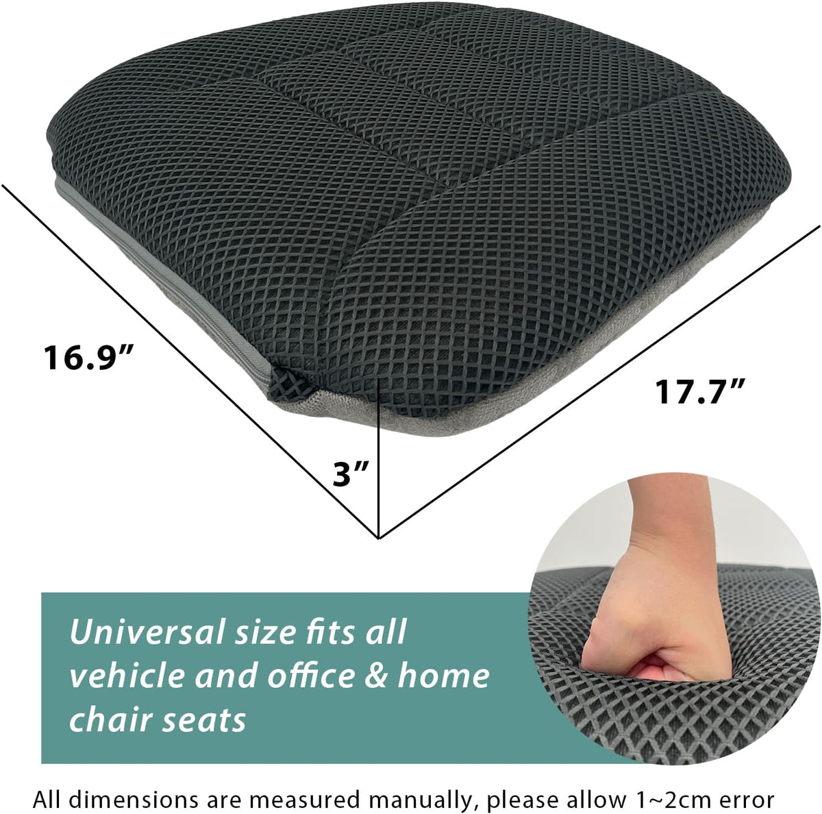 AEROiVi Car Booster Seat Cushion Raise The Height for Short People Driving, Breathable 3D Air Mesh, 3 Inch Booster Seat, Non-Slip Bottom, Comfort Car Seat Protector, Car Seat Pad with Truck,Cars,SUVs