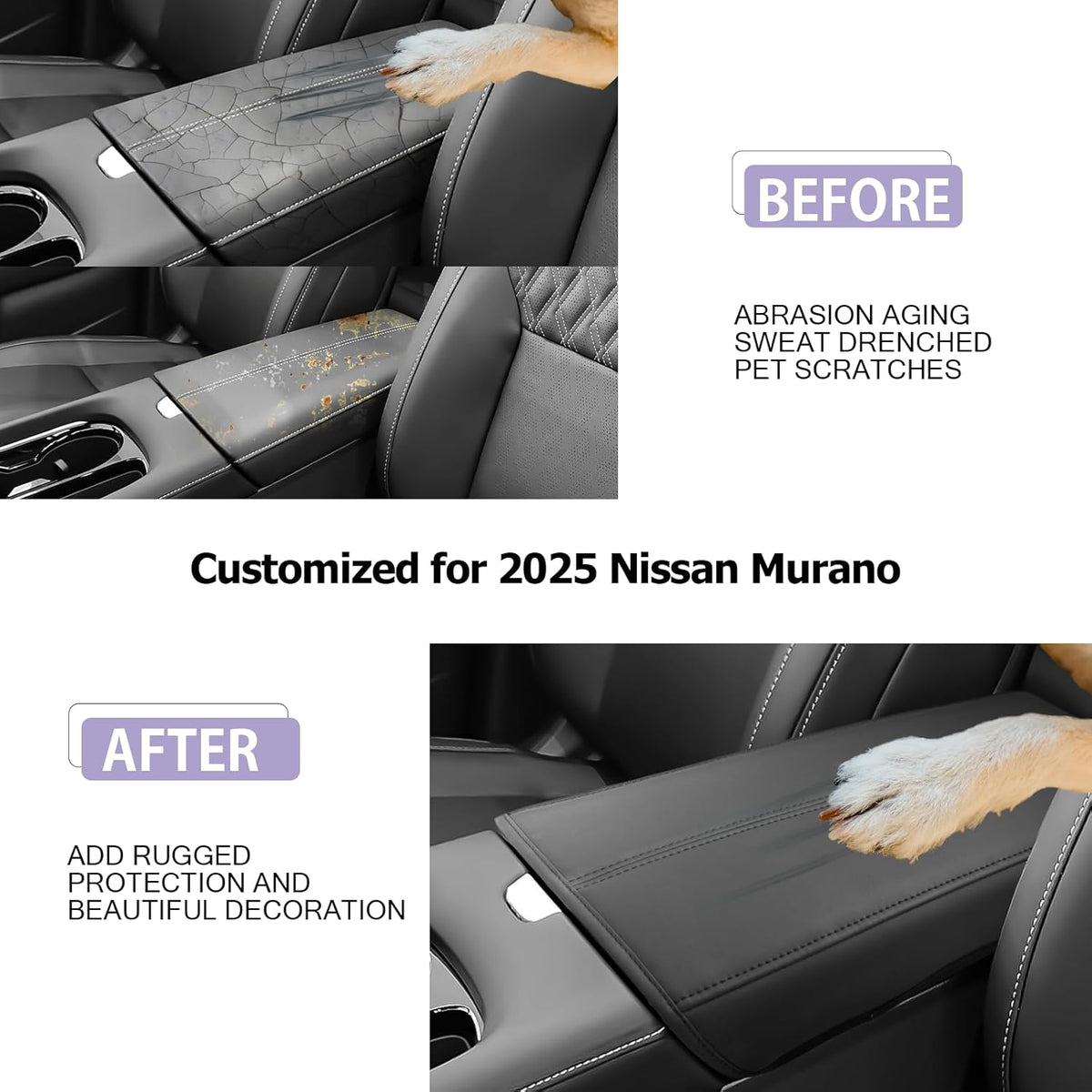 LUWU 2025 Murano Center Console Cover Compatible with 2025 Nissan Murano Accessories 2025 Murano SL/SV/Platinum Armrest Cover Center Console Pad Armrest Console Cover (Thin Black)