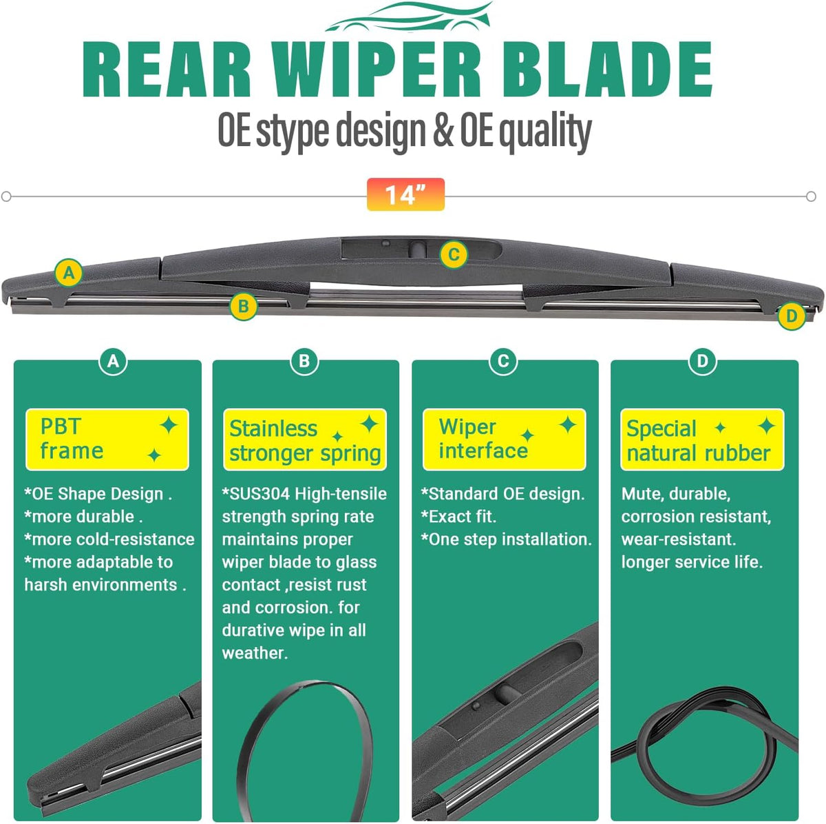 26" 20" 14" Windshield Wiper Blades Replacement for Subaru Ascent 2019 2020 2021 2022 2023 2024 2025 Premium All Weather Front Rear Wipers Set - OEM Quality (Pack of 3)