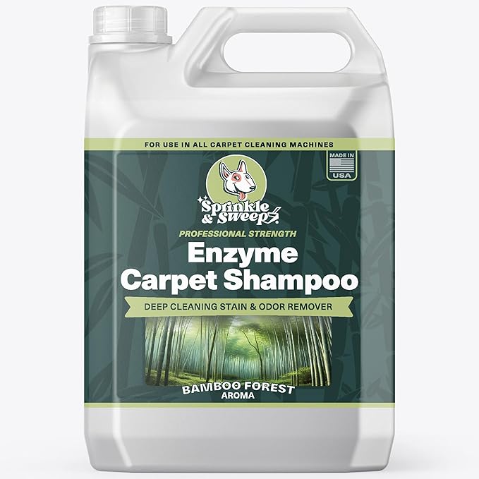 Sprinkle & Sweep: Enzyme Carpet Shampoo - 64oz, Deep Cleaning Pet Stain & Odor Remover, Dog & Cat Mess-Urine-Accident Solution, All Machine Compatible