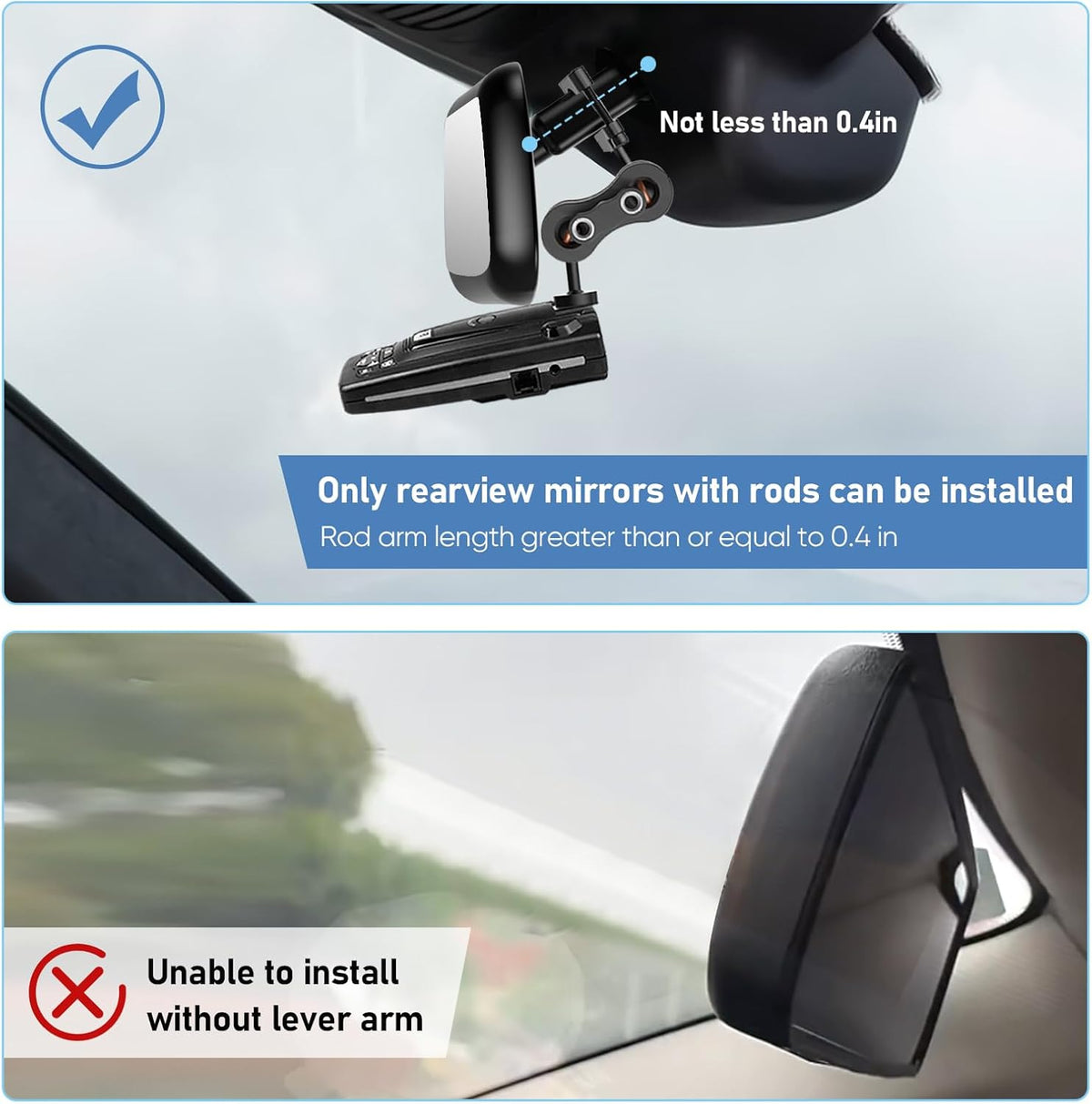 Radar Detector Mount Rearview Mirror Bracket, Car Truck Mirror Radar Mount Bracket,Aluminum Rearview Mirror Rod Mount (for Escort Beltronics Vector Rocky Mountain Phantom-T Radar)