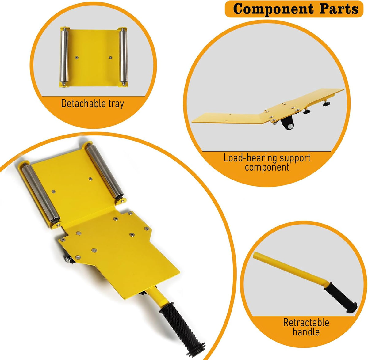 Adjustable Portable Tire Jack, Detachable Roller Plate, Heavy-Duty Tire Lifting Tool,Tire Dolly with A Load Capacity of 120 Pounds, Suitable for Cars, SUVs and Trucks, Bright Yellow Surface