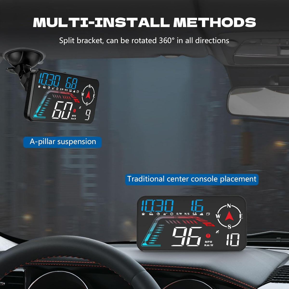 Hud Car Head Up Display G12 with HD LED Display for All Speedometer for All Speedometer Models, with Adaptive Light Sensing