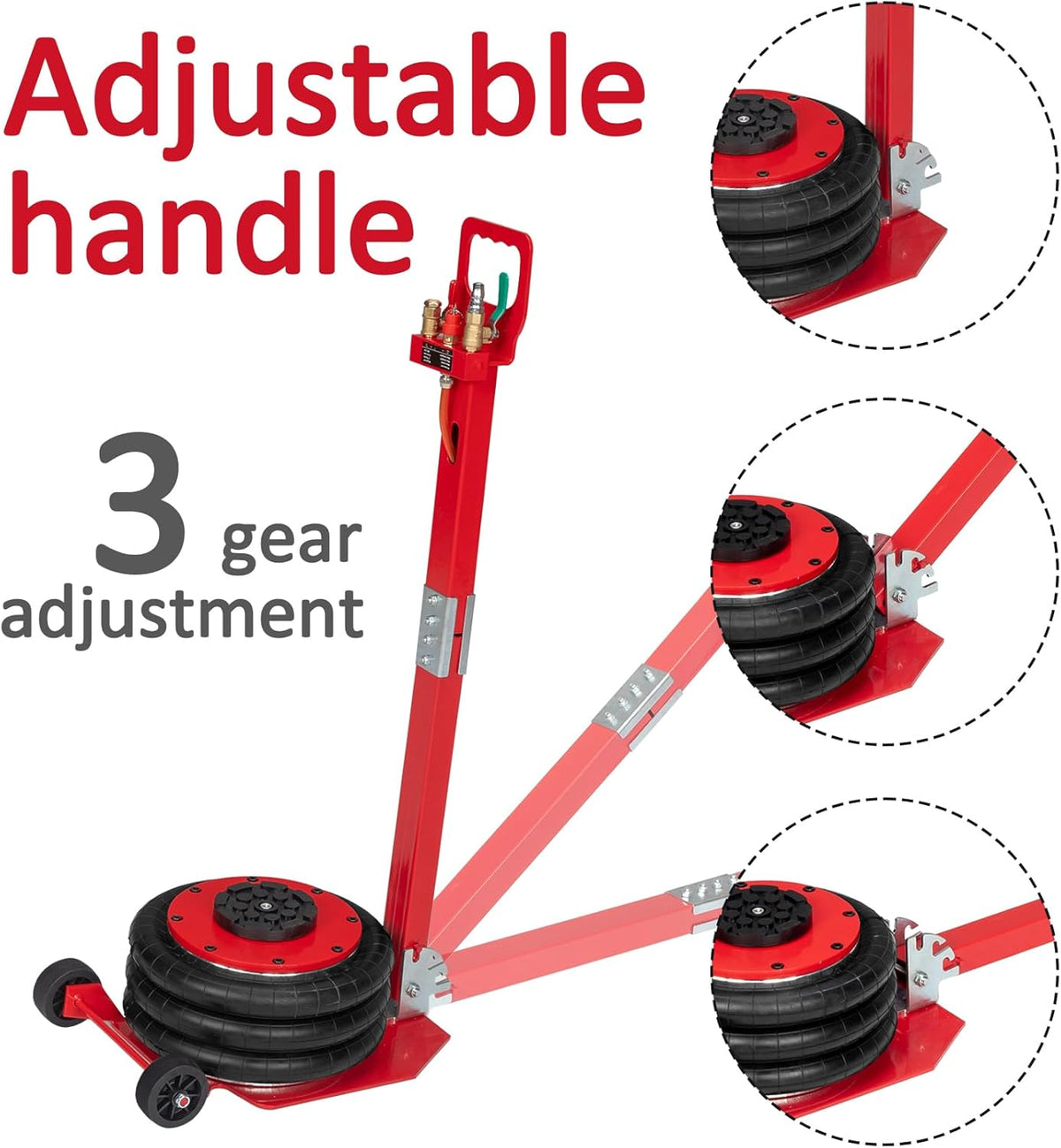 Air Jack 3 Ton/6600 lbs Airbag Jack Pneumatic Jack Lift Up to 15.75 Inch 3-5S Fast Lifting Air Bag Jack for Garage Cars Trucks with Adjustable Long Square Handle Red