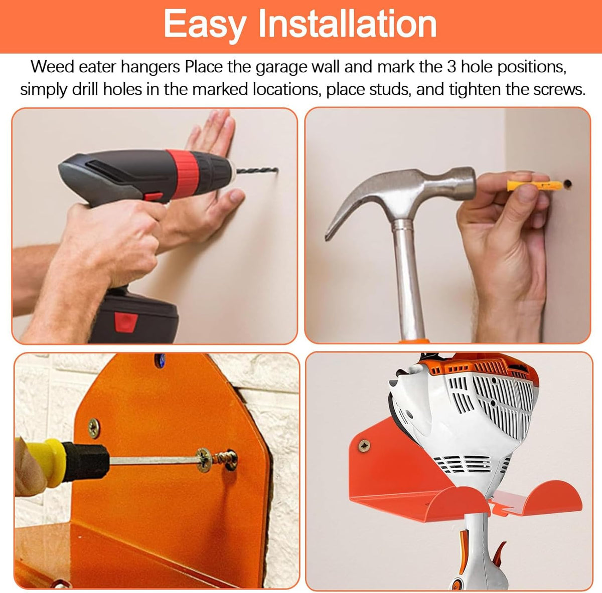 2 Pack Garage Organizer Trimmer Rack, Heavy-Duty Wall Mount Hanger for Grass Trimmer, Weed Eater & Power Tools