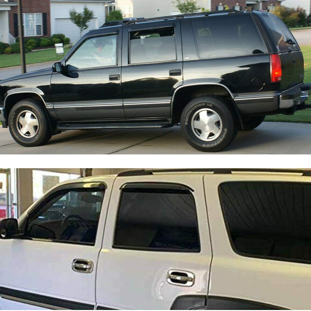 Lightronic Extra Durable Tape-on Auto Vent Window Visor, Fit 2000-2006 Chevrolet Tahoe & GMC Yukon, 2001-2006 Yukon Denali, 2002-2006 Cadillac Escalade, Original Wind Deflector Rain Guard, Smoke, 4Pcs