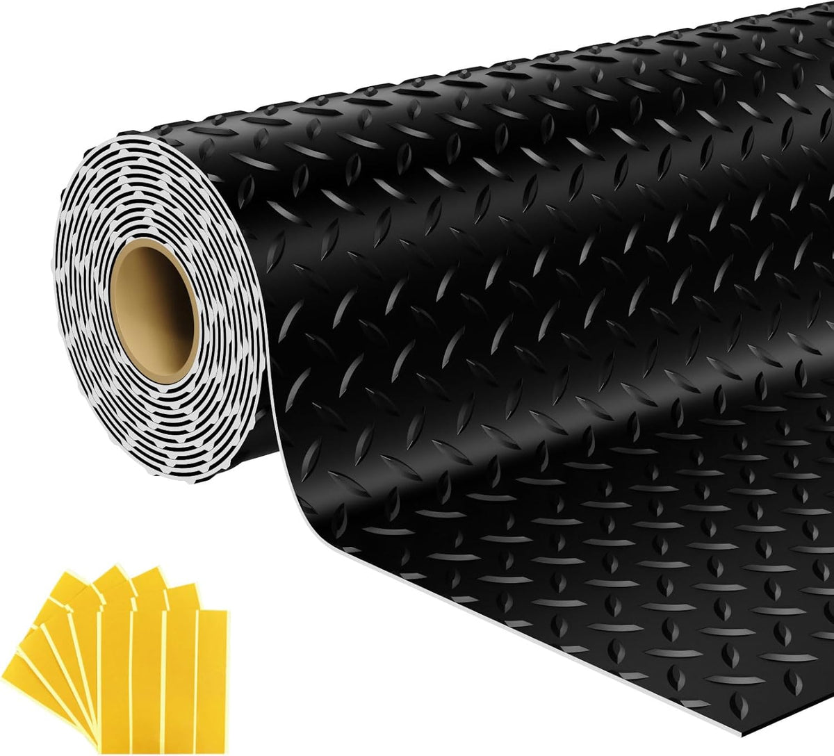 7.5x20 FT Garage Floor Mat, 2.8mm Thickened Flooring Roll with 20Pcs Tapes, Diamond Plate PVC Rubber Trailer Mat, Non-Slip Floor Protector Mat for Garage, Warehouse, Gyms, Trailer(Black)